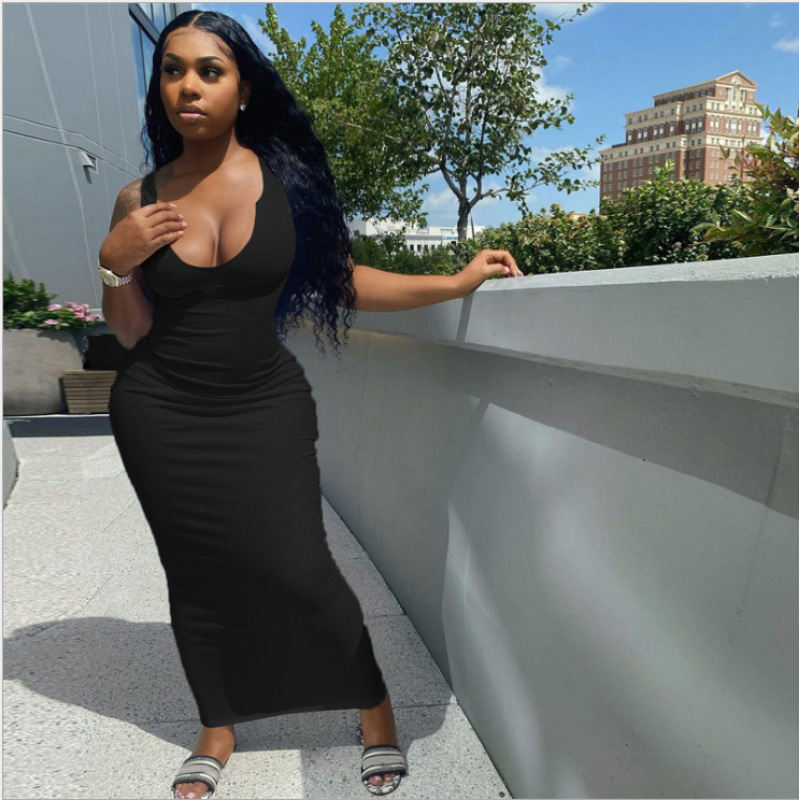 High Quality Sexy Slim Stretch U-neck Sleeveless Dress Summer Bodycon Dress For Women Clothing Causal Dress