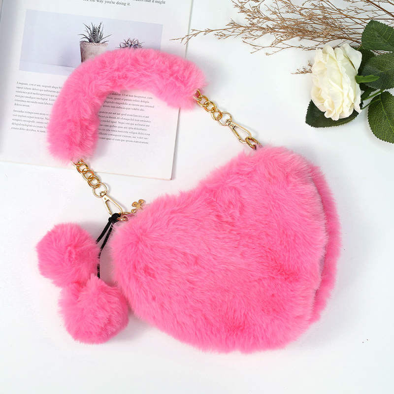 Ins Fun Creatibe Love Heart Shape Crossbody Handbags Autumn And Winter New Plush Purses And Handbags For Women