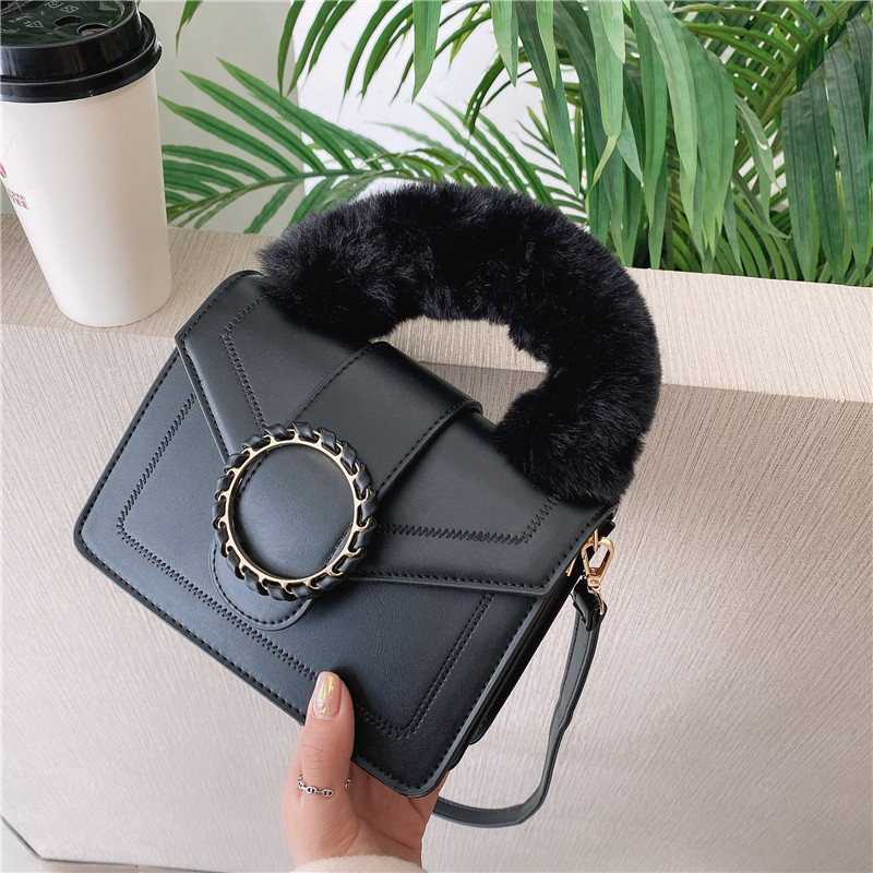 Autumn Winter furry handle square bags women handbags ladies hand bag luxury purses and handbags for women
