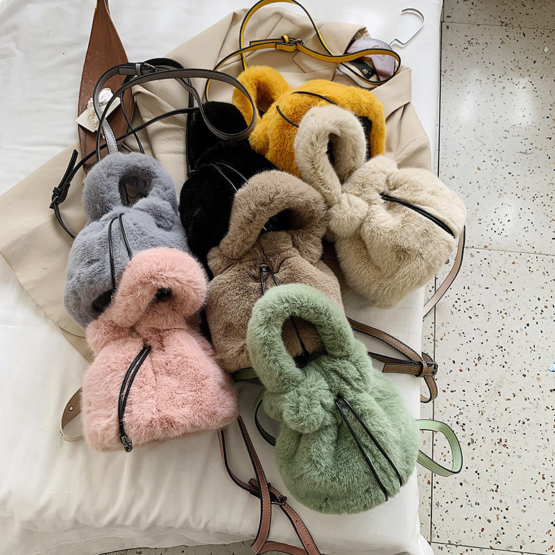 New plush faux fur bucket bag women handbags luxury handbag for women purses and handbags