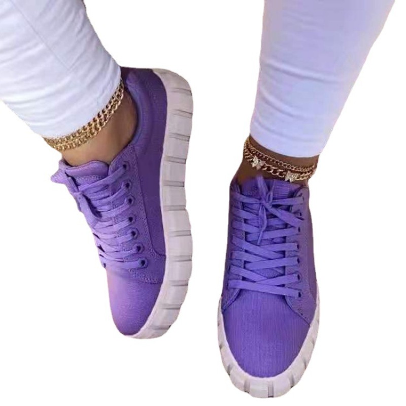 New Round Toe Thick-Soled Front Lace-Up Canvas  Women'S Foreign Trade Platform Shoes White Shoes Printing Single Shoes