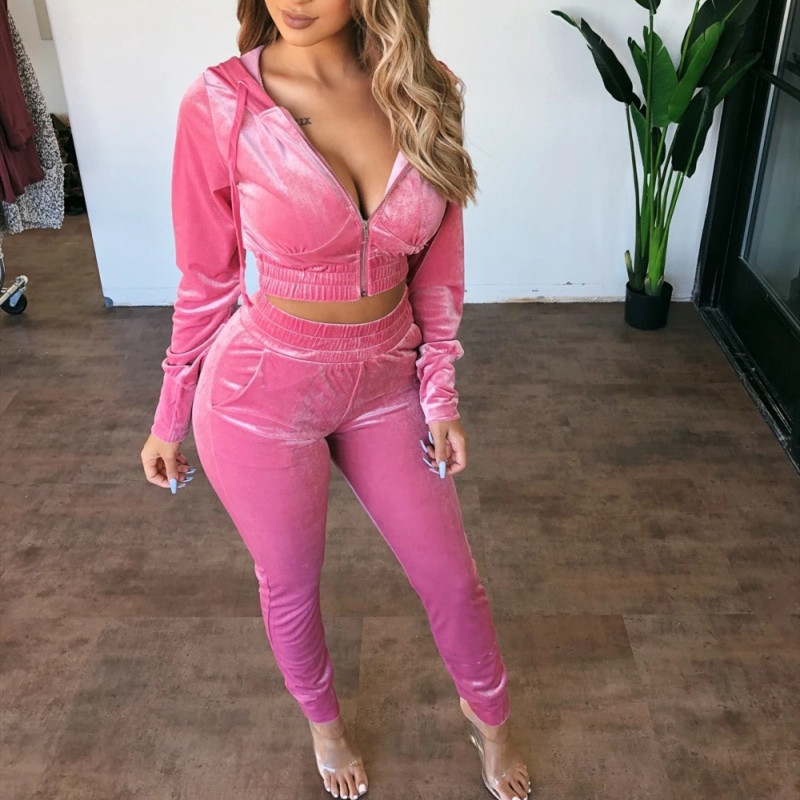 Euro-American Women'S New Autumn And Winter Fashion Sexy Korean Velvet Hooded Casual Two-Piece Suit