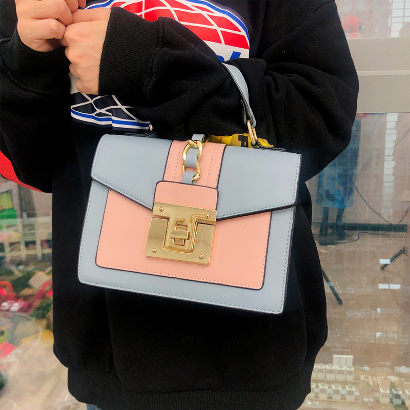  Women Pu Leather Crossbody Square Hardware Lock Bag 