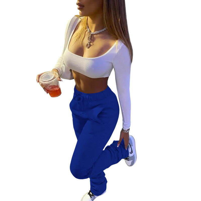 New Thickened Sweater Pants Women'S Sports Casual Pants Women'S Drawstring Pile Pile Pants Explosion Models With Pockets