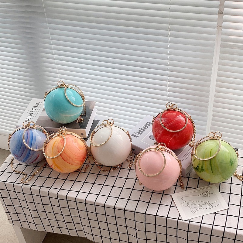 New Ladies Spherical Messenger Bag Summer Small Fresh And Cute Wrist Bag Fashion Acrylic Ladies Clutch Bag