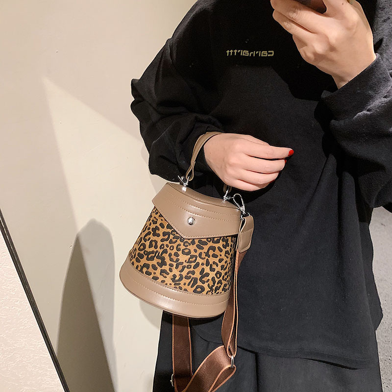 2021 Fashion Leopard Bag Handbag Women Pu Leather Small Female Shoulder Ladies Purse Bucket Handbags