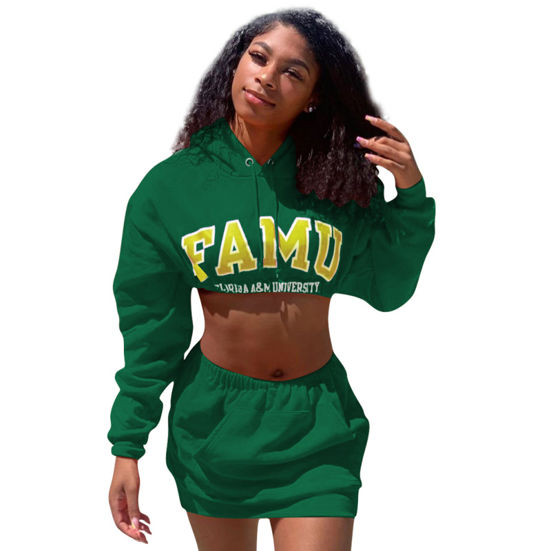 Amazon Euro-American Women'S Autumn Bag Hip Skirt Long-Sleeved Hooded Sweater Miniskirt Two-Piece Suit