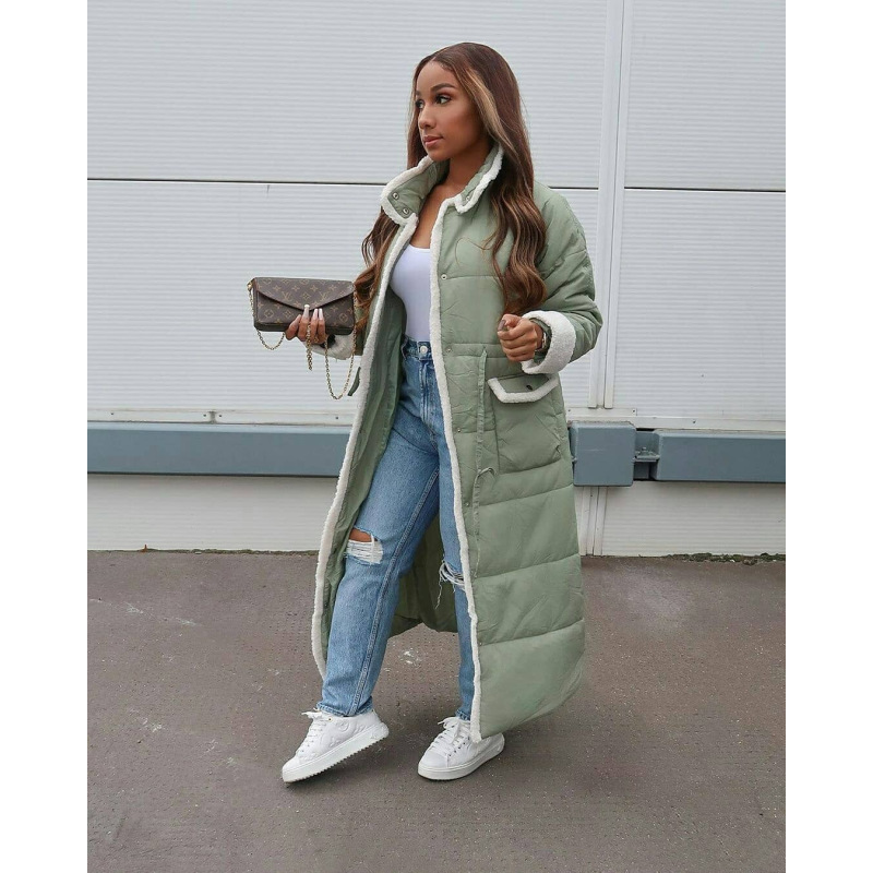 Uj4557  Women'S New Fashion Loose Down Jacket Long High-Fleece Particle Down Jacket Cotton Jacket