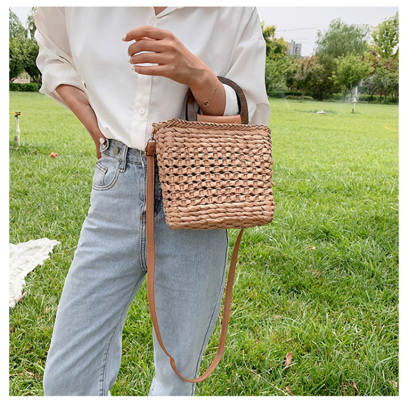 2021 Summer New Woven Small Square Bag Korean Style Trendy Simple Pure Color Handbag Ladies Style Woven Bag