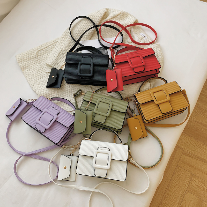 2021 New Korean Version Crossbody Bag Large-Capacity Stitching Belt Buckle Shoulder Bag Ins Trendy Purse and Handbags