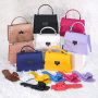 2021 New Personalized Trendy Pvc Jelly Bag Rivet Portable Crossbody Women Hand bags Purse And Shoes Bow Flat Sandals Set