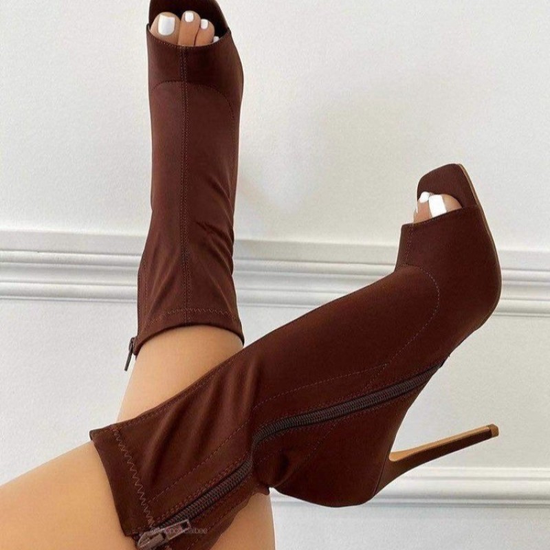 New Euro-American Fish Mouth Women'S Boots Stretch Cloth Open Toe Stiletto Sandals Plus Size Fashionable High-Top Shoes