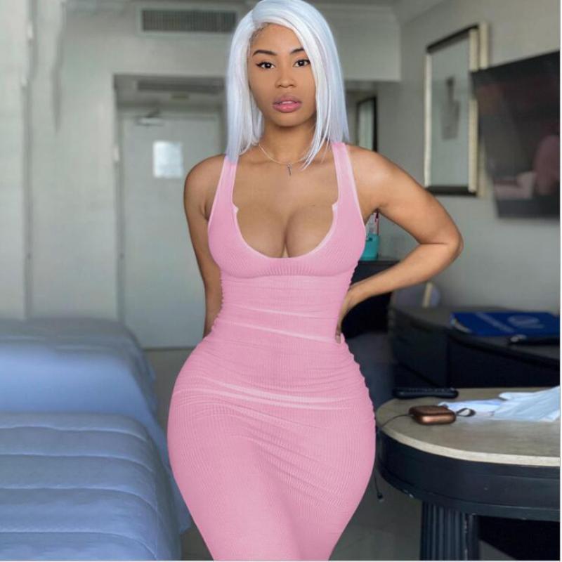 High Quality Sexy Slim Stretch U-neck Sleeveless Dress Summer Bodycon Dress For Women Clothing Causal Dress