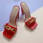 Summer Latest Candy Color Crewcut Thick Heels Slippers Metal High Heel Slippers Sandals For Women Sandals