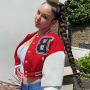 Color Matching Leather Sleeves Slim-Fit Stand-Up Collar Baseball Uniform Short Jacket Womenspring And Autumn Japanese Jacket