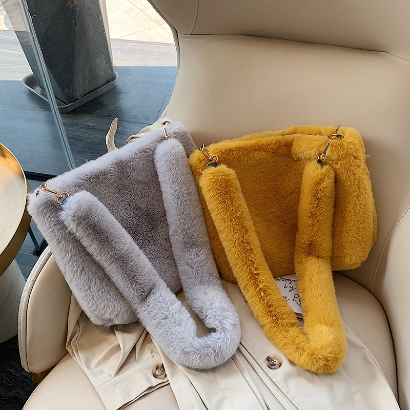 2020 Solid Color Winter Shoulder Bags Luxury Fur Purse Bags Women Handbags Ladies