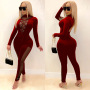 New Winter Products Amazon Fashion Europe And The United States Deep V Perspective Tight Sexy Solid Color Jumpsuit Women