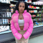 Women'S Clothing New Autumn And Winter Women'S Pure Color Fashion Stand-Up Collar Zipper Long-Sleeved Warm Lamb Cotton Jacket