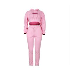 Winter plush long-sleeved hooded two-piece women's suit