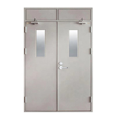 Double leaf swing doors fire rated steel door flush design with glass