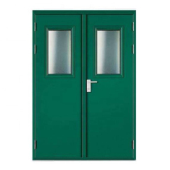 Double leaf swing doors fire rated steel door flush design with glass