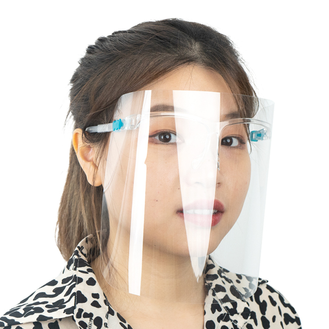 Usine vendant des écrans faciaux Protection UV avec monture de lunettes dépolies PET Faceshield