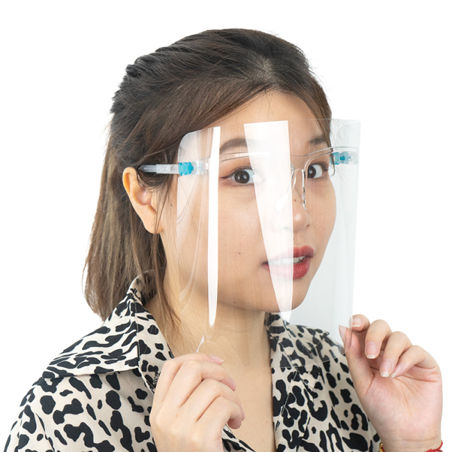 Protector facial transparente Protección UV con montura de gafas esmeriladas Montura de gafas de color caretas