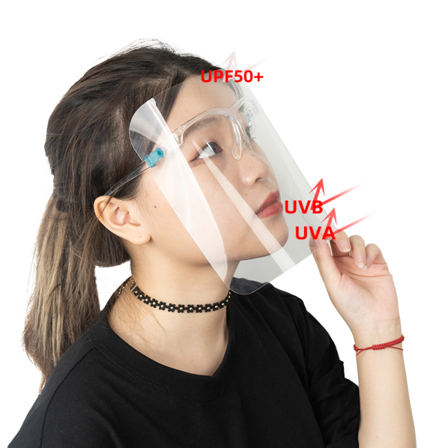 UV-beständiger Gesichtsschutz im Großhandel mit Brillengestell, verstellbarer Anti-UV-Gesichtsschutz