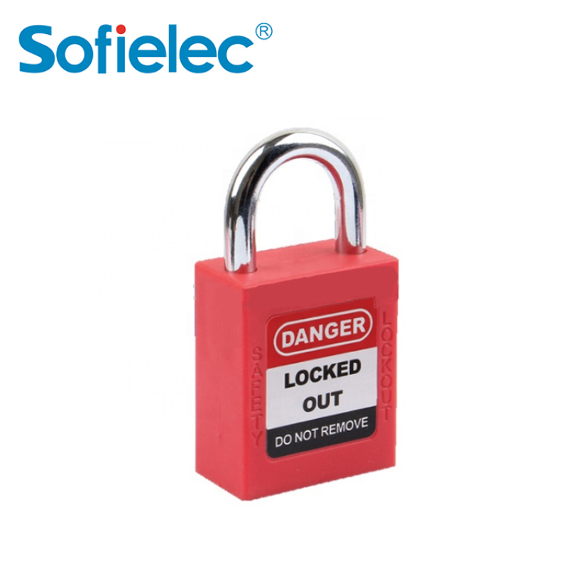 Red Color 25mm steel shackle industrial key safty padlock for MCB