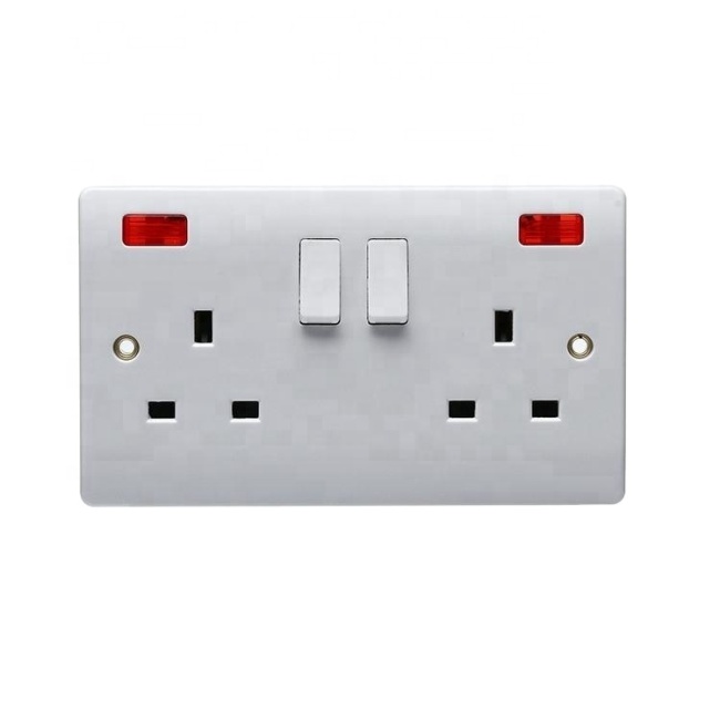 Durable double 13A wall push CE switches socket with neon