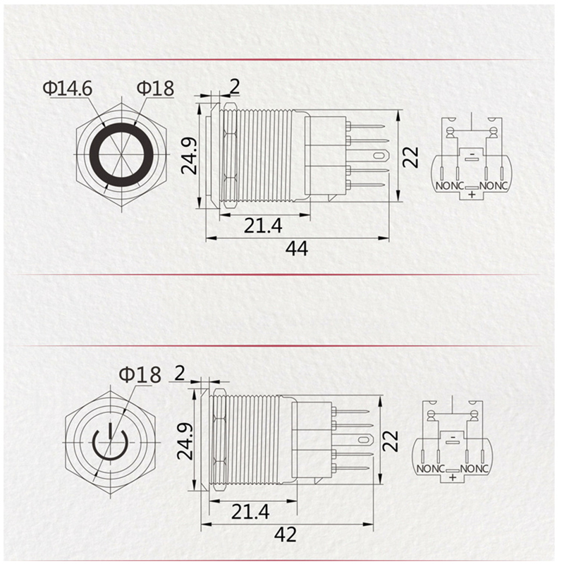 YHJ series factory supply 4 pin 22mm waterproof anti-vandal metal self-locking flat push button switch