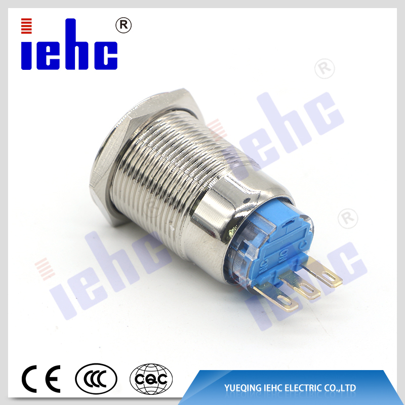 YHJ series 19mm 250V 3 pin stainless steel anti-vandal metal flat push button switch