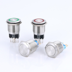 YHJ series factory supply 4 pin 22mm waterproof anti-vandal metal self-locking flat push button switch