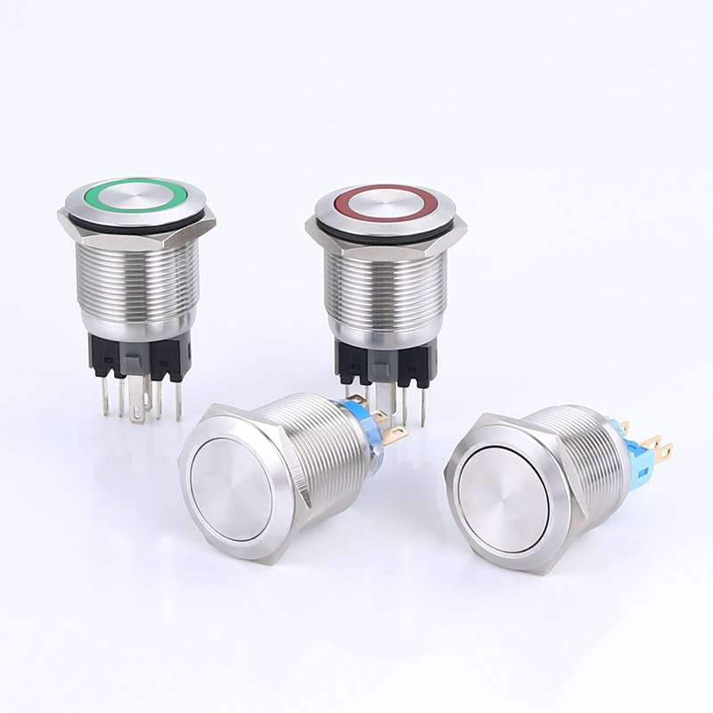 YHJ series factory supply 4 pin 22mm waterproof anti-vandal metal self-locking flat push button switch