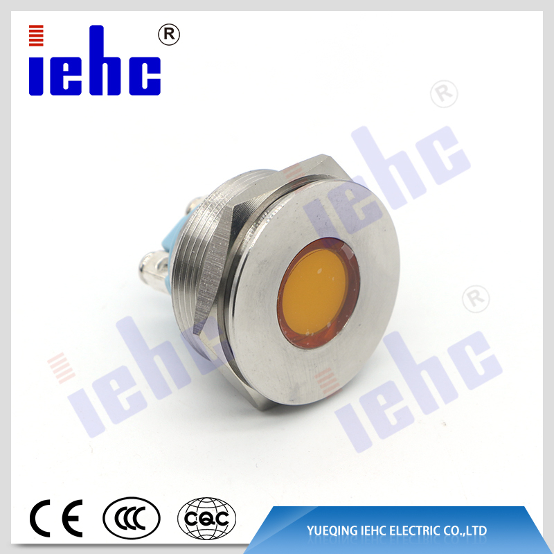 YHJ series factory supply 25mm ip67 waterproof anti-vandal yellow led metal indicator light