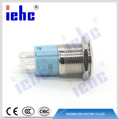 YHJ16-261 16mm 5A 250V 5 pin led waterproof metal push button switch with power symbol
