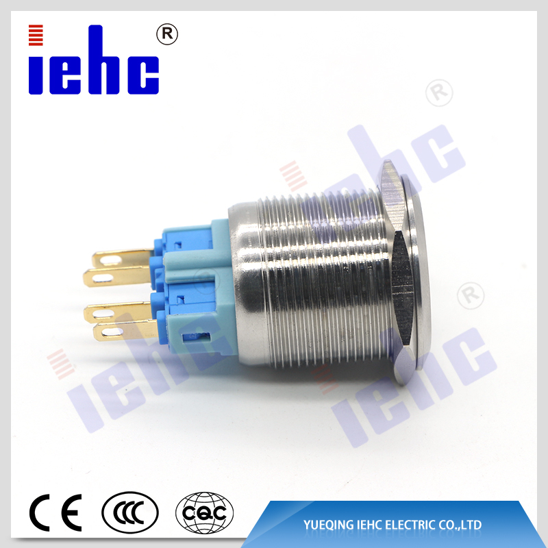 YHJ series factory supply 4 pin 22mm waterproof anti-vandal metal self-locking flat push button switch