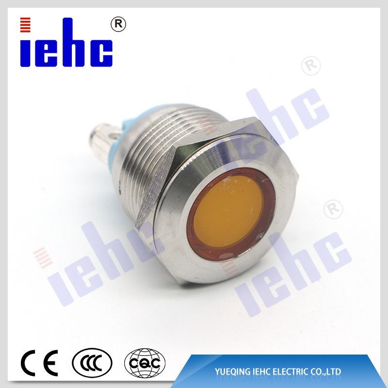 YHJ series 19mm 2pin ip67 yellow waterproof anti-vandal led metal indicator light
