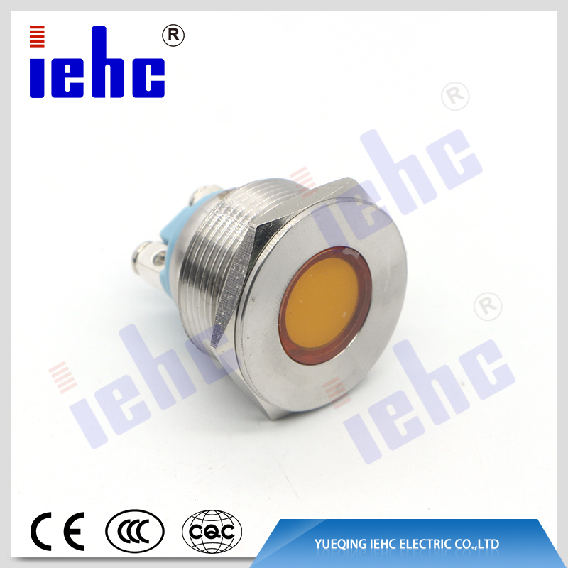 YHJ series factory supply 22mm 250v 2 pin metal waterproof yellow led anti-vandal indicator light