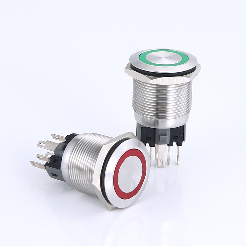 YHJ series factory supply 4 pin 22mm waterproof anti-vandal metal self-locking flat push button switch