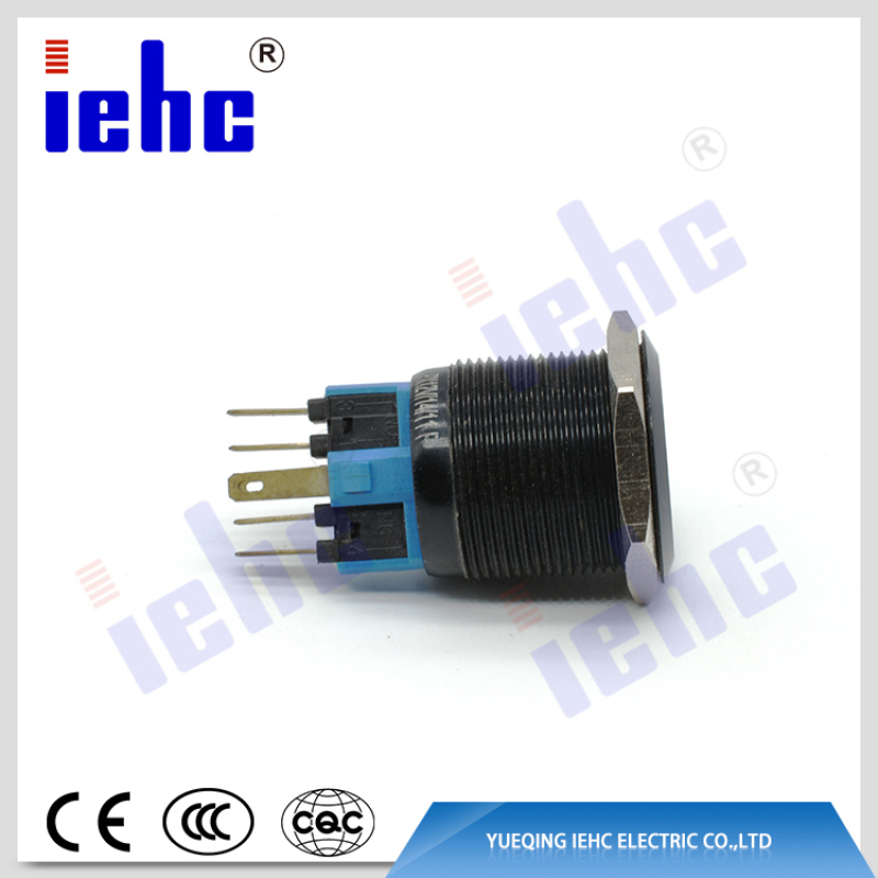YHJ series 16mm 12V black anti-vandal metal push button switch with led light