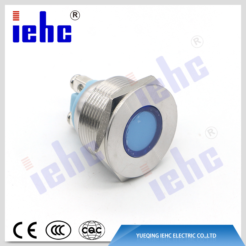 YHJ series factory supply 22mm 2 pin waterproof blue led anti-vandal metal indicator light