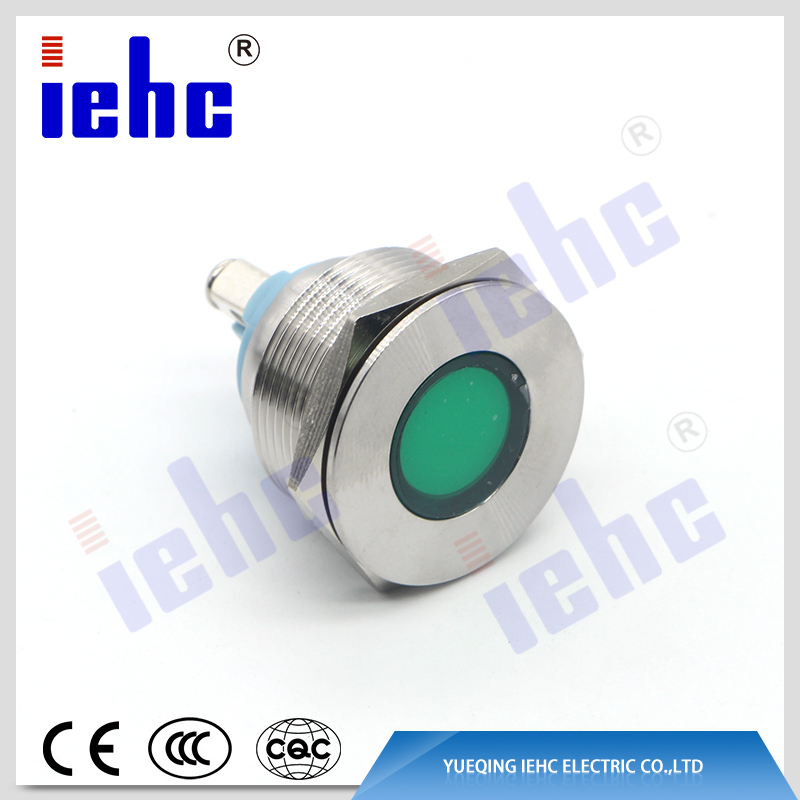 YHJ series factory supply 22mm 2 pin metal waterproof green led anti-vandal indicator light