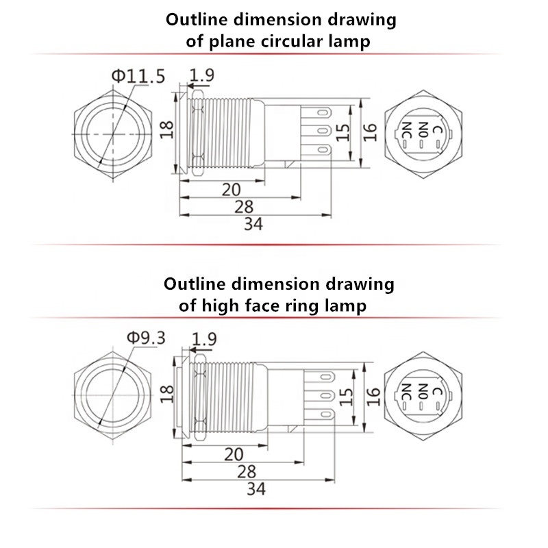 iehc YHJ16-261 waterproof 12v led 16mm magnetic switch push button