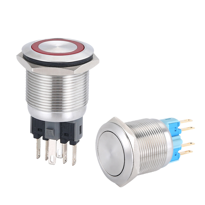 YHJ series factory supply 4 pin 22mm waterproof anti-vandal metal self-locking flat push button switch