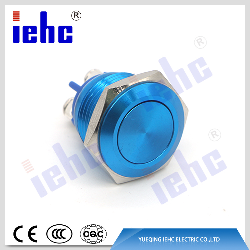 YHJ series factory supply16mm waterproof aluminum blue metal push button switch