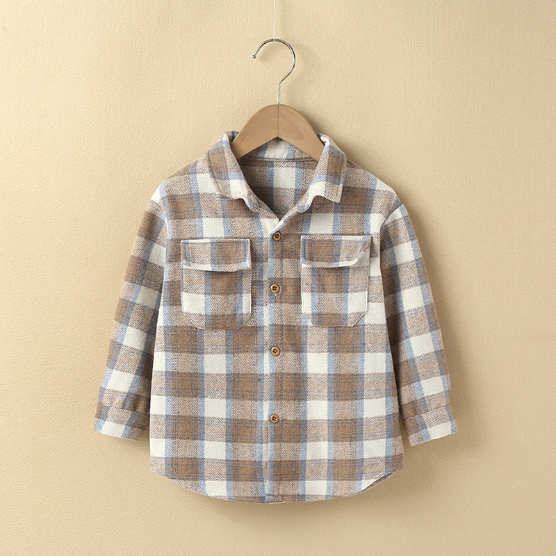 Fashion Autumn Children Girl Boy Warm Coat Plaid Long Sleeve Pocket Button Turn-down Collar Shirts Coat Jacket Tops Outwear