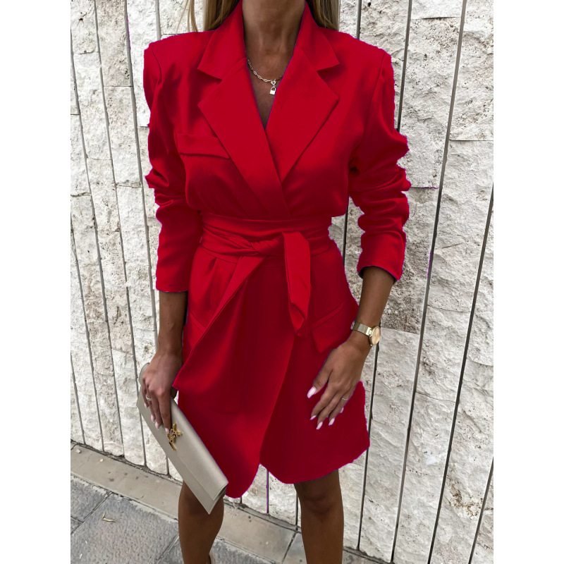 Online order ready to ship one piece solid color woman clothes loose fashionable women elegant suit dresses long for office work