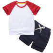 White red + dark blue color matching short T suit