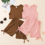 Conyson Stretch Kint Solid Color Suit Summer New Arrival Toddler Girls Boutique Ruffled 2 Piece Kid Girls Clothing Set